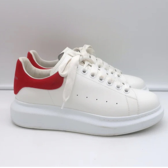 ALEXANDER MCQUEEN OVERSIZED SNEAKERS WHITE LEATHER & RED SUEDE SIZE 38.5 - Picture 1 of 10